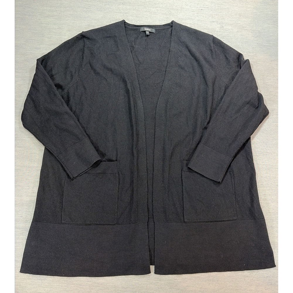 Quince Women's 100% Merino Wool Open Front Cardigan Size XL Pocket Classic Black